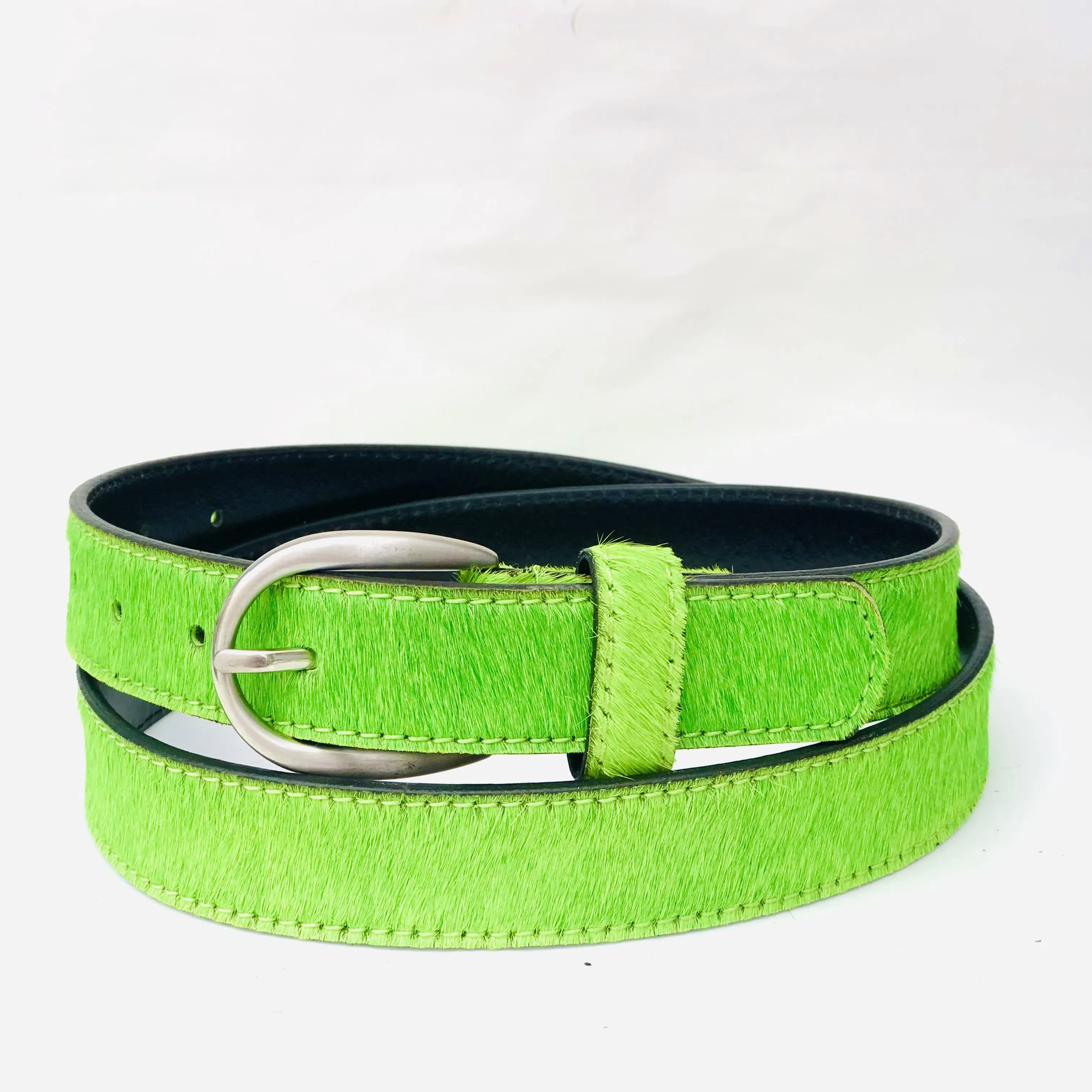 Apple Green hair-on-hide womens leather belt