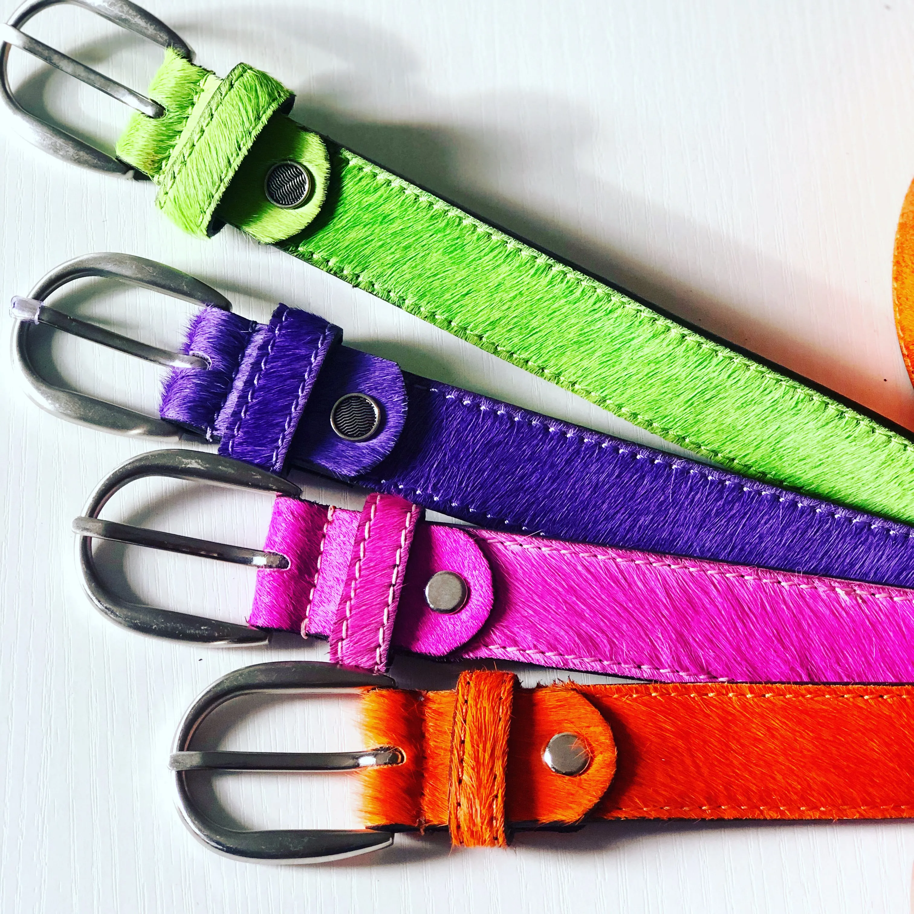 Apple Green hair-on-hide womens leather belt