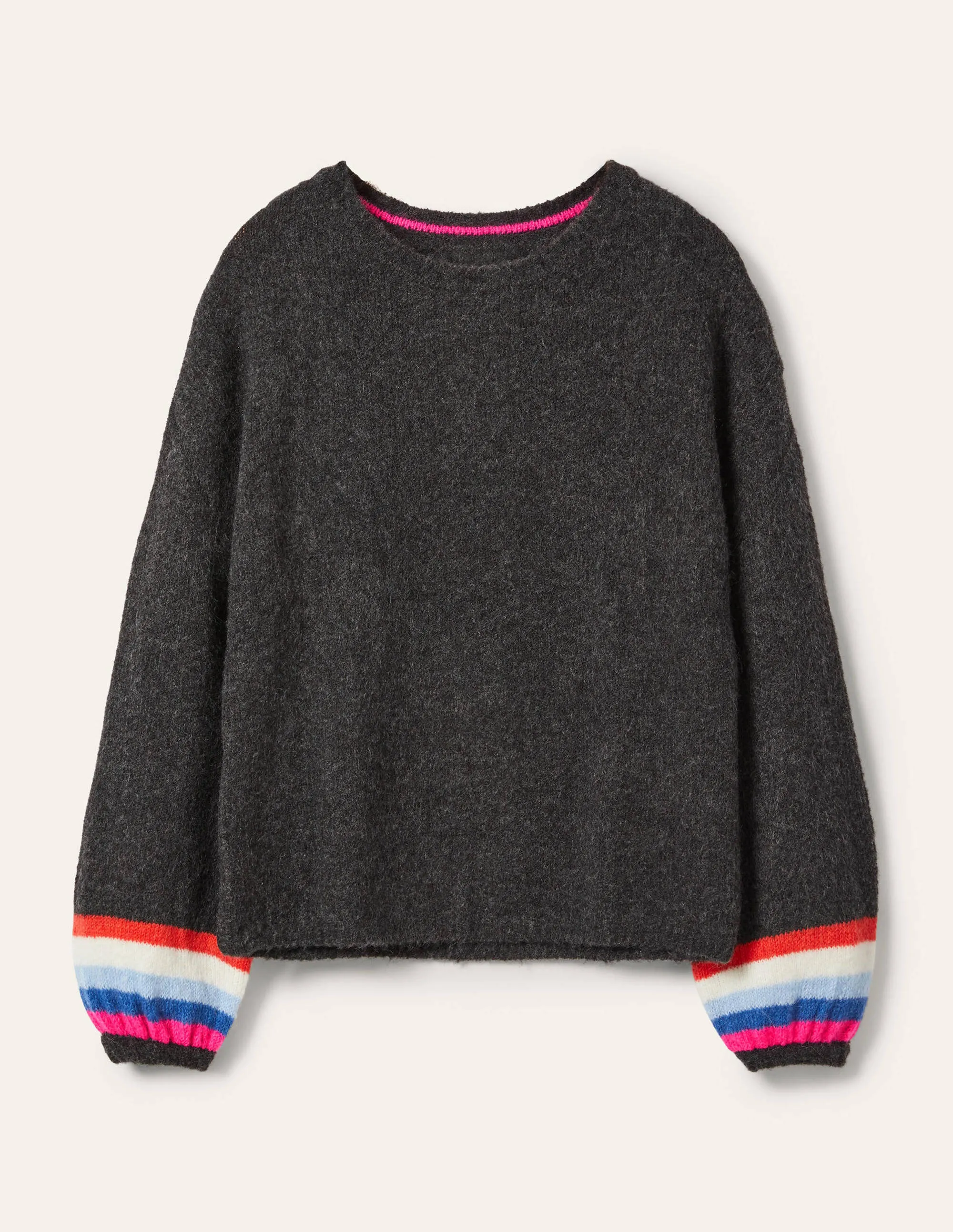 Fluffy Stripe Jumper-Charcoal Melange