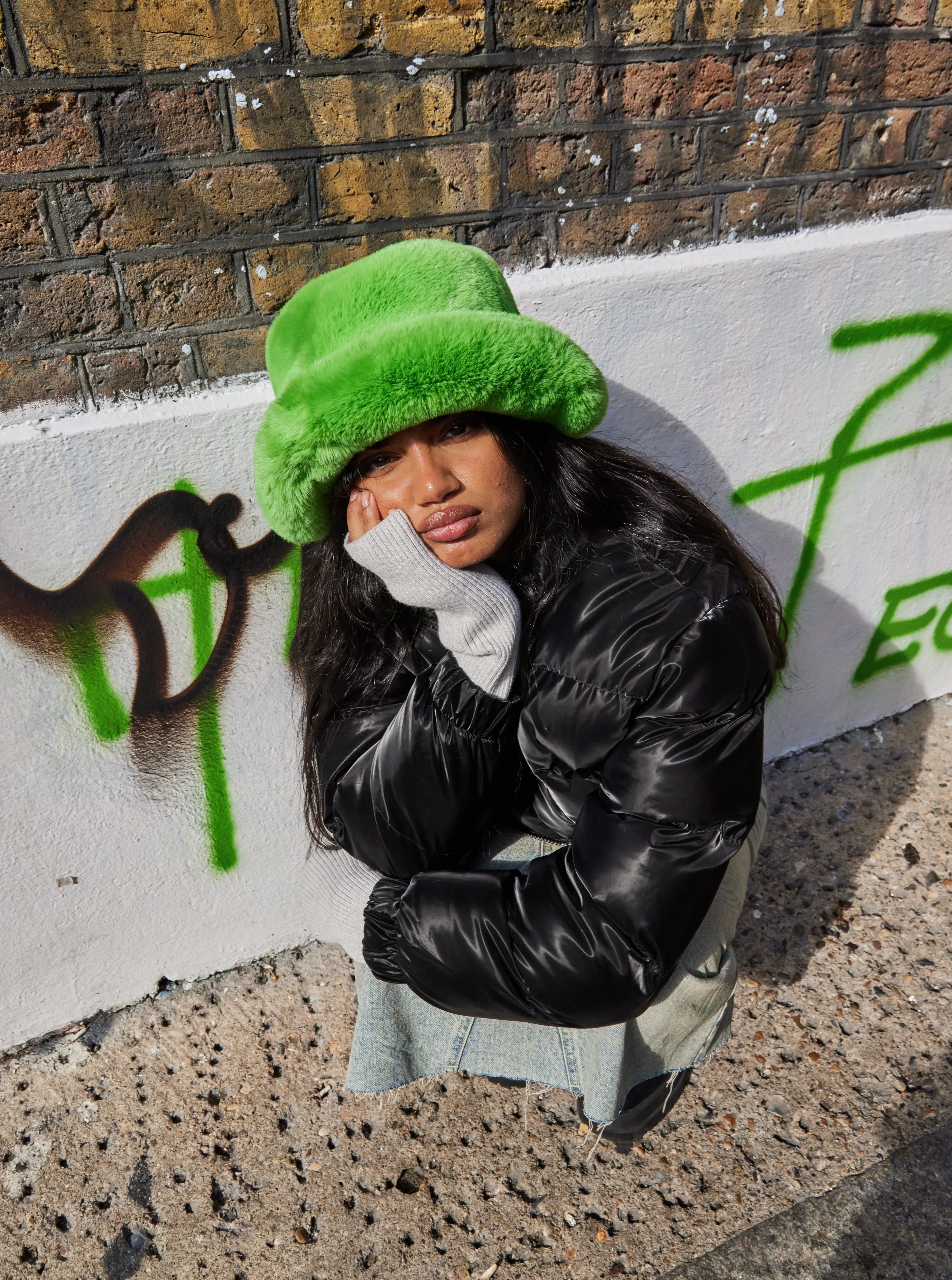Fur Bucket Hat in Green