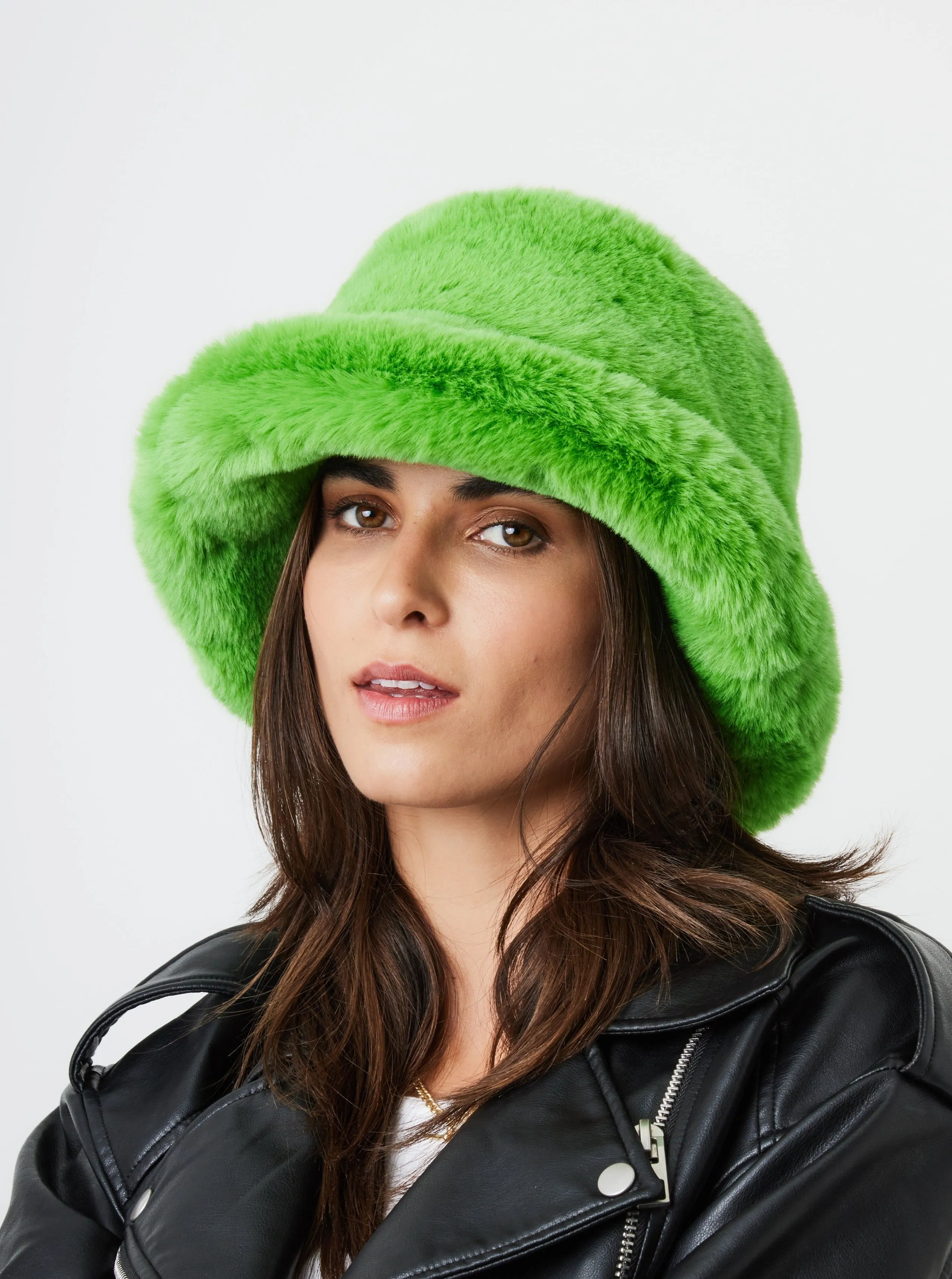 Fur Bucket Hat in Green