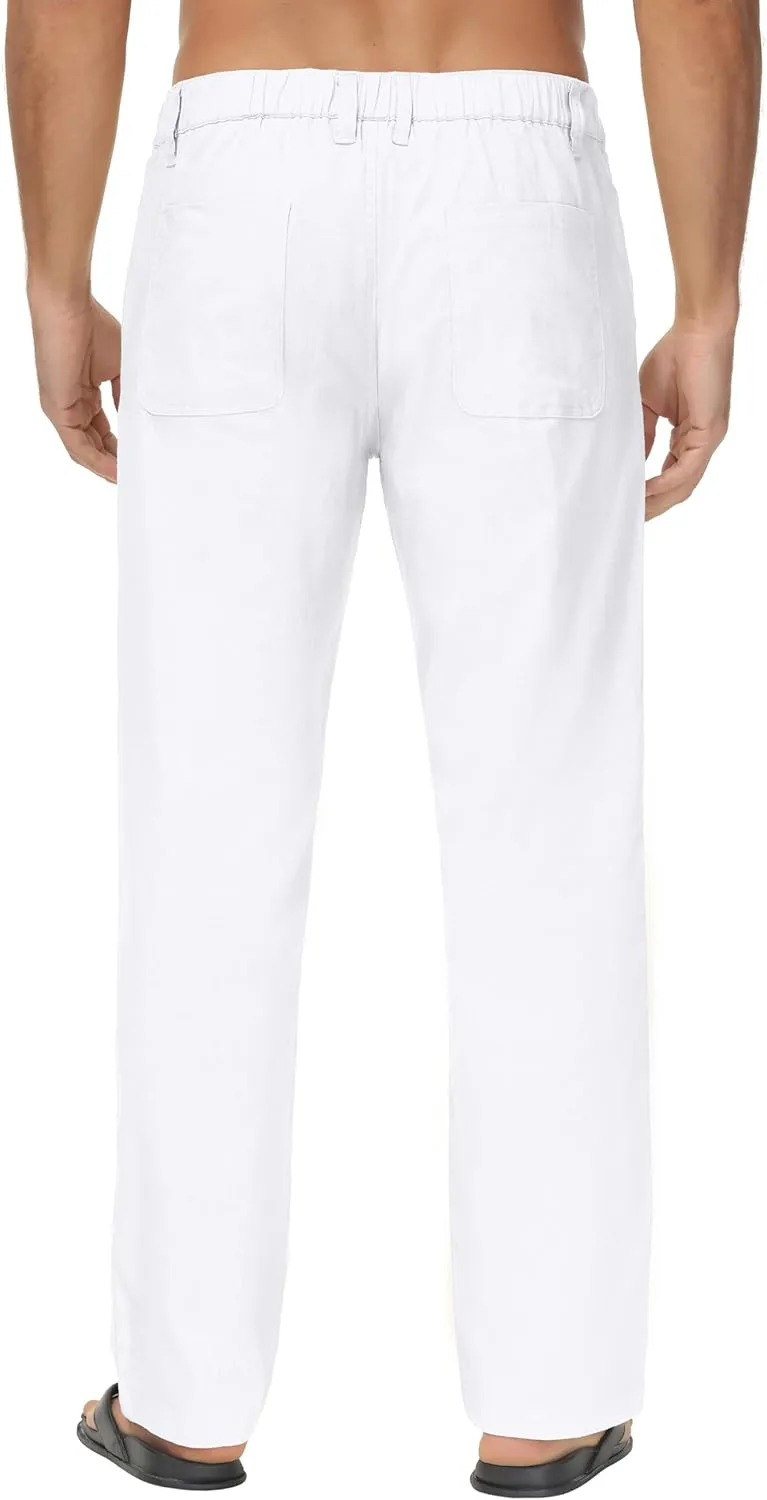 Janmid Men's Linen Pants Casual Elastic Waist Drawstring Yoga Beach Trousers