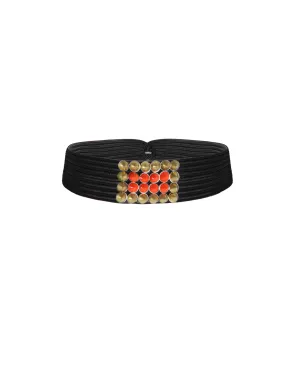 Knitted Black Belt With Orange Stones