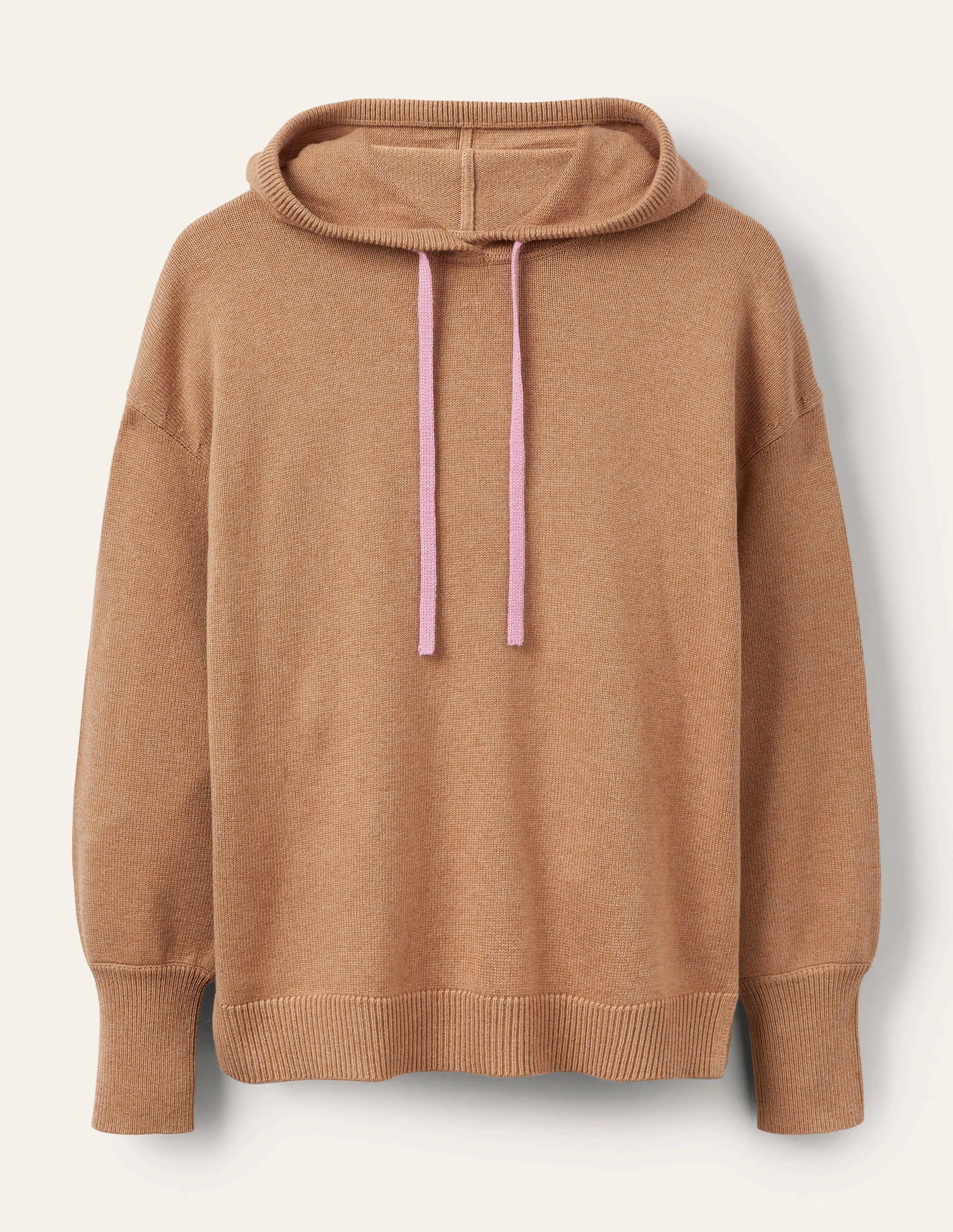 Knitted Relaxed Hoodie-Camel Melange