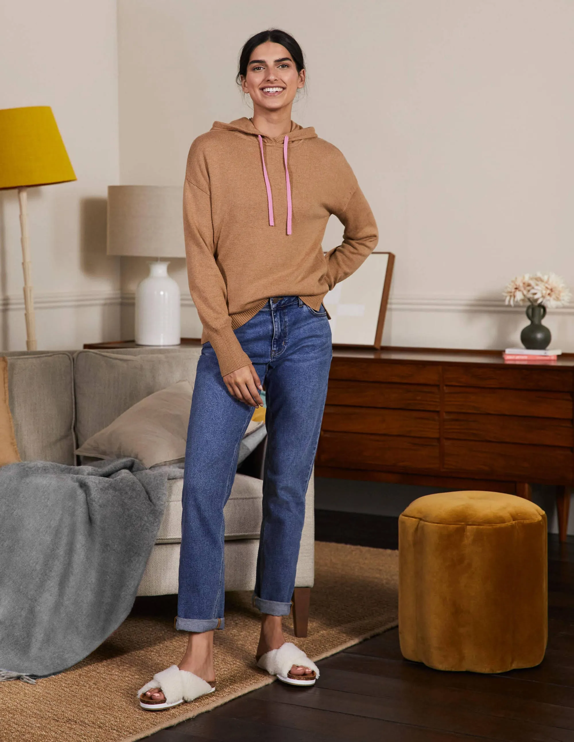 Knitted Relaxed Hoodie-Camel Melange