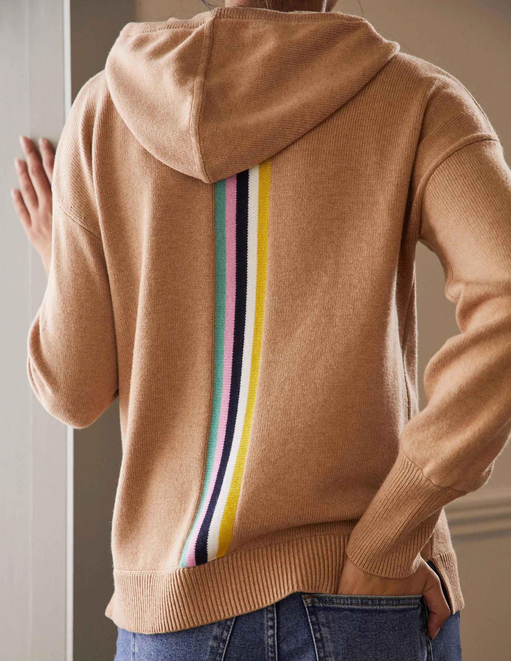 Knitted Relaxed Hoodie-Camel Melange