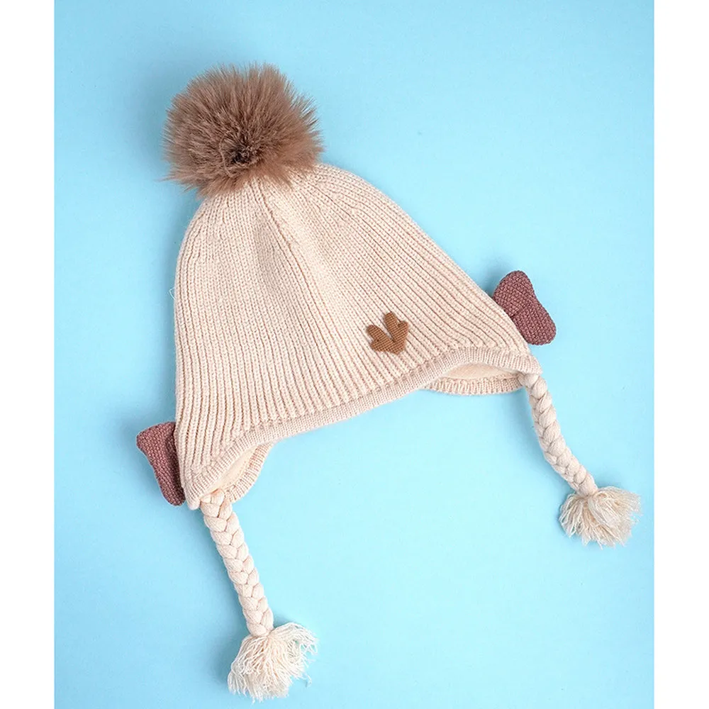 Little Surprise Box Cream Butterfly Knitted Soft Woolen Winter Cap With Tie Up 6-18 Months