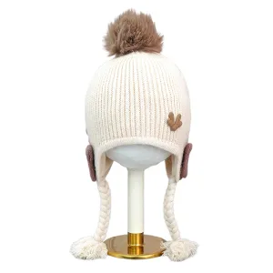 Little Surprise Box Cream Butterfly Knitted Soft Woolen Winter Cap With Tie Up 6-18 Months