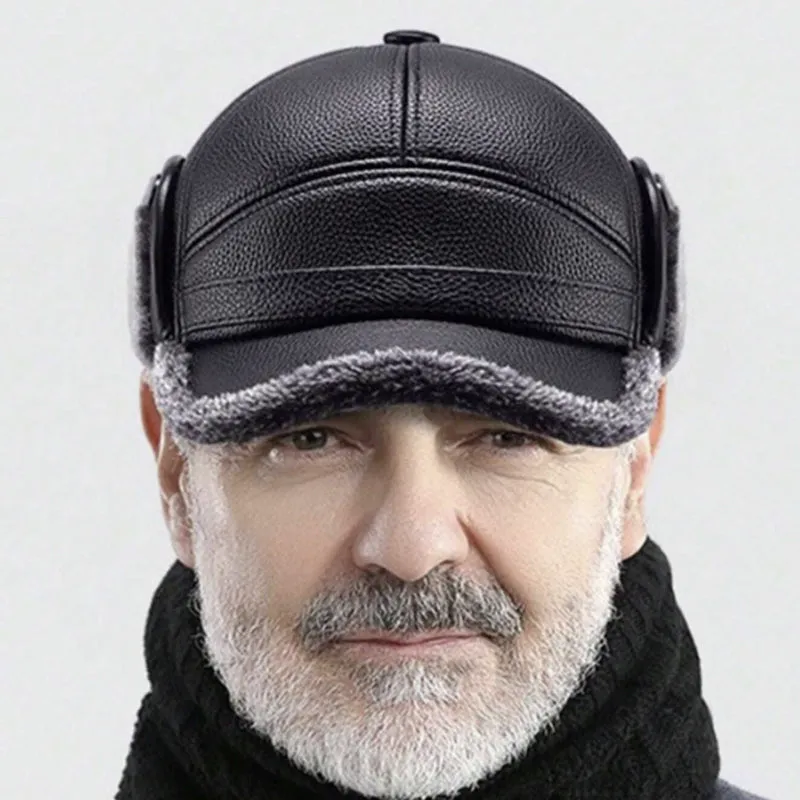 New men's winter hat with sheepskin flat top earmuffs