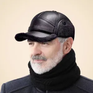 New men's winter hat with sheepskin flat top earmuffs