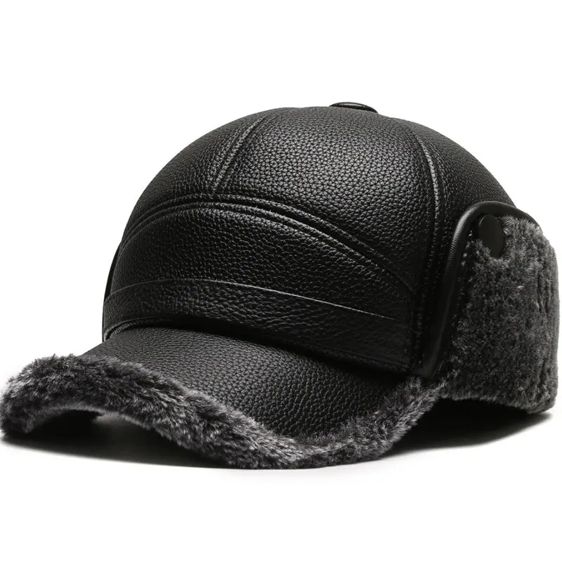 New men's winter hat with sheepskin flat top earmuffs