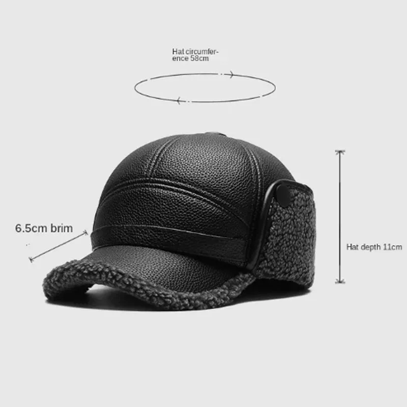 New men's winter hat with sheepskin flat top earmuffs