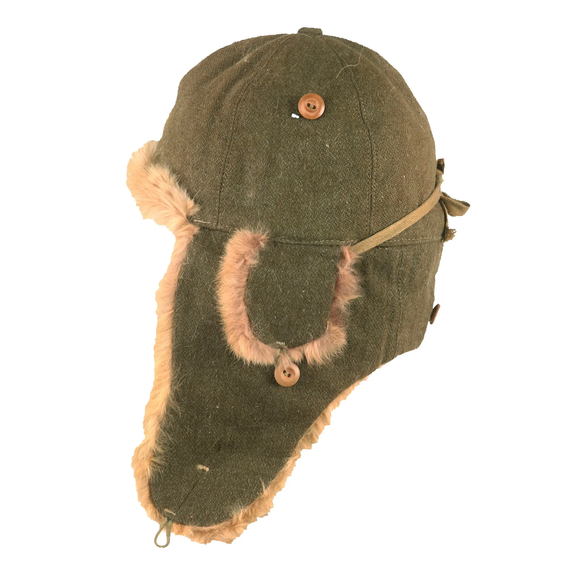 Original WWII Imperial Japanese Army EM/NCO Enlisted Winter Insulated Fur Cap - Dated 1943
