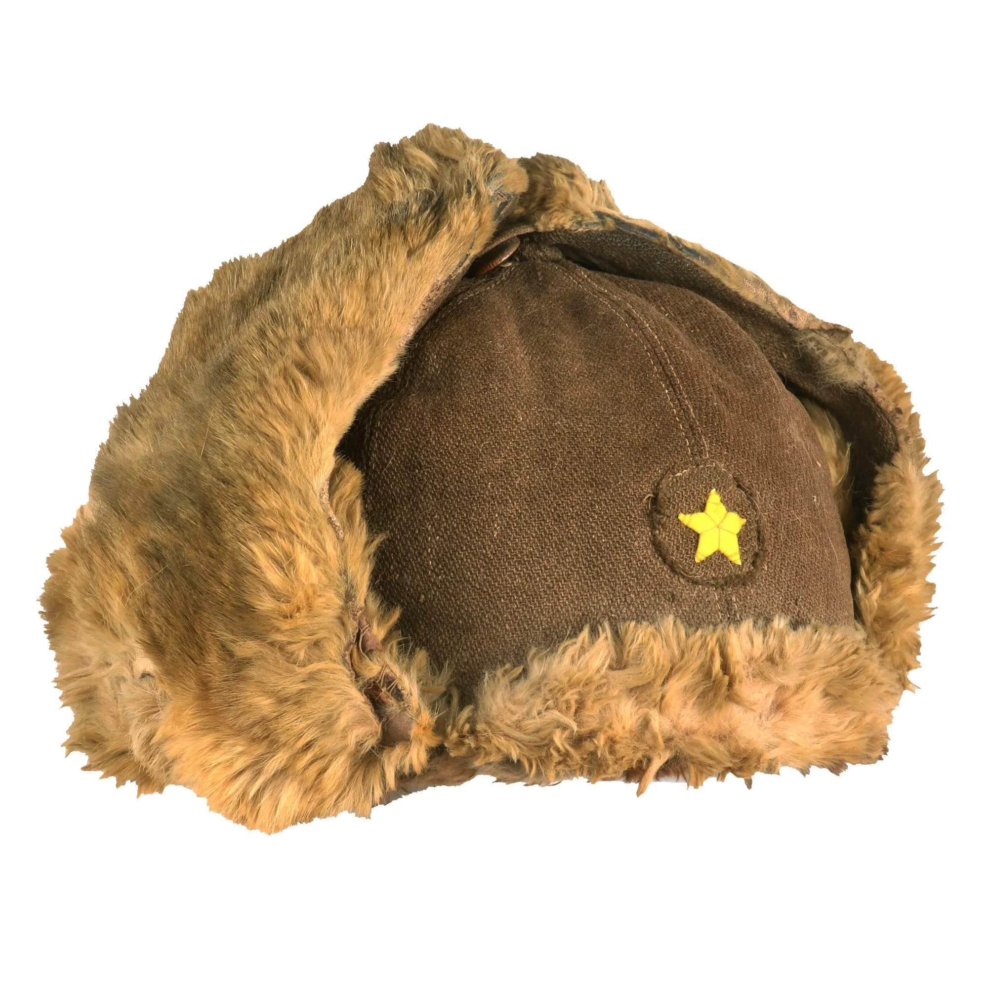 Original WWII Imperial Japanese Army EM/NCO Enlisted Winter Insulated Fur Cap