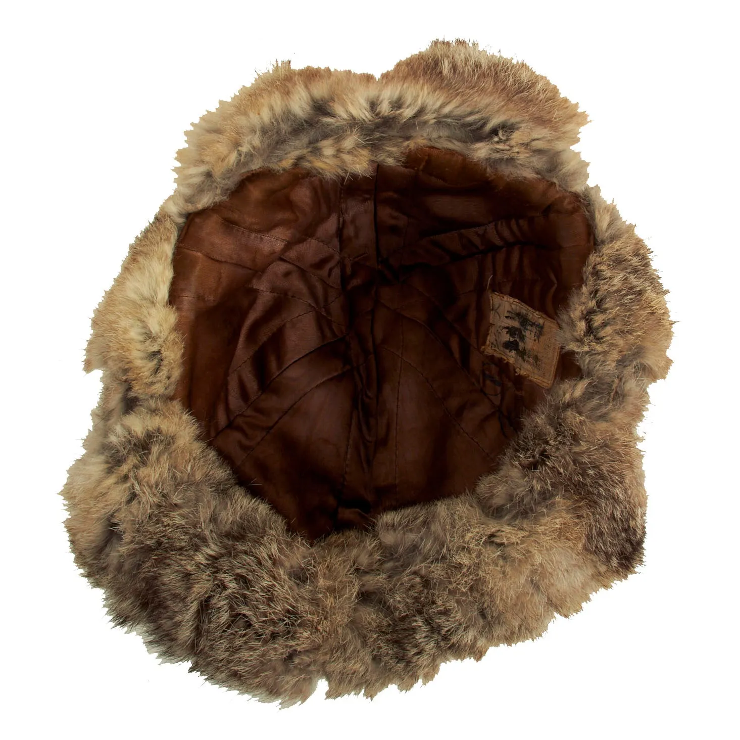 Original WWII Imperial Japanese Navy Construction Engineers Winter Rabbit Fur Cap - Rare