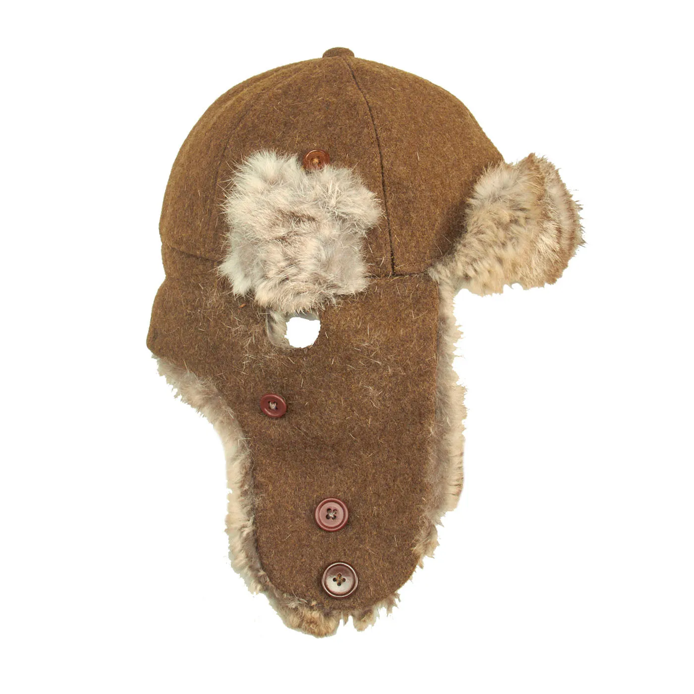 Original WWII Imperial Japanese Navy Construction Engineers Winter Rabbit Fur Cap - Rare