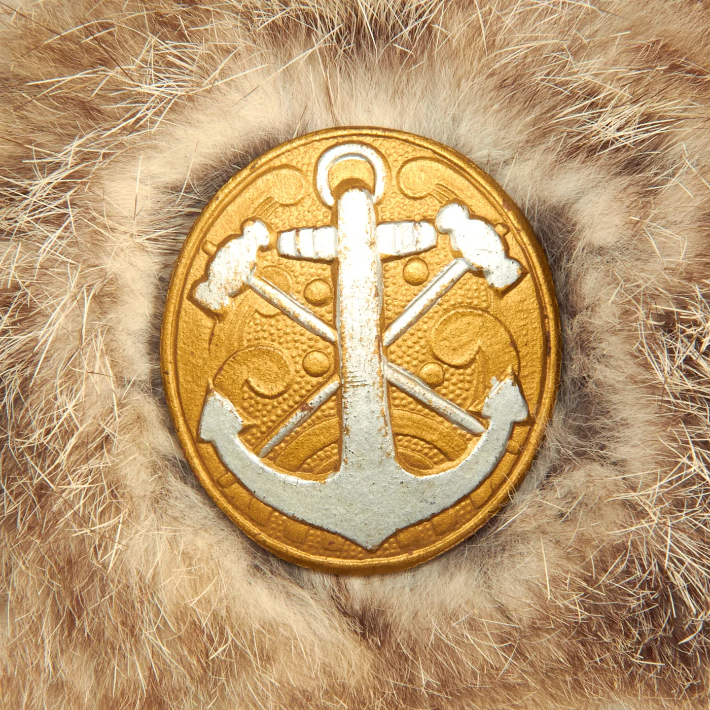 Original WWII Imperial Japanese Navy Construction Engineers Winter Rabbit Fur Cap - Rare