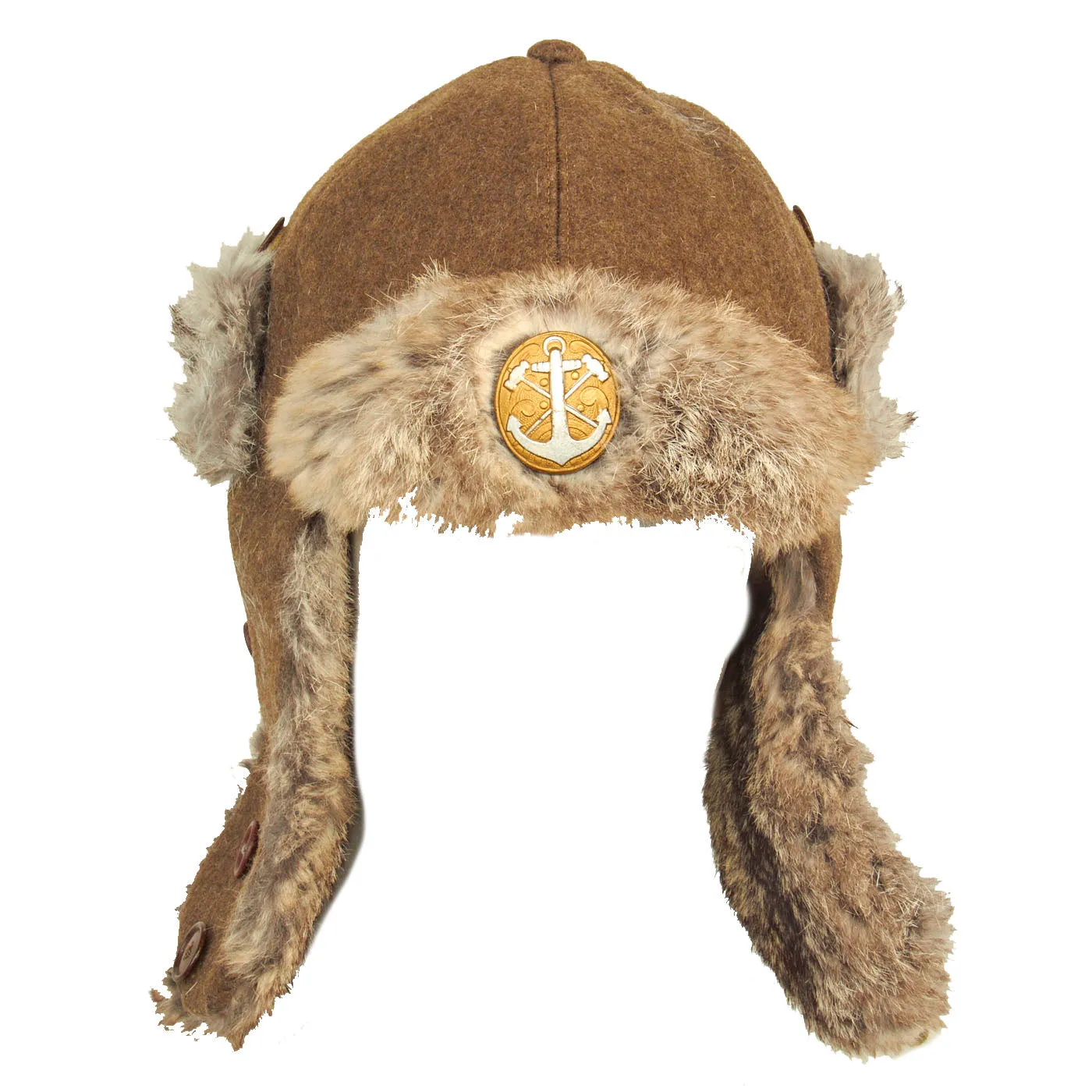 Original WWII Imperial Japanese Navy Construction Engineers Winter Rabbit Fur Cap - Rare