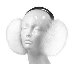 White Fox Fur Earmuff With Black [EM615F-BLCK-BFOX-WHTF-OSZ]